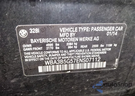 2014 BMW 328I xDrive z USA, uszkodzony, nr VIN WBA3B5G57ENS07112